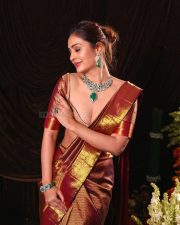 Glamorous Actress Payal Rajput in a Maroon Silk Saree Photos 02