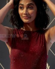 Glamorous Actress Pooja Hegde in a Maroon Sequined Bodycon Dress Photos 03
