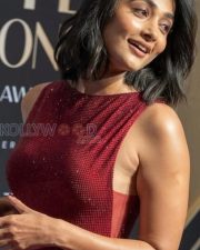 Glamorous Actress Pooja Hegde in a Maroon Sequined Bodycon Dress Photos 04
