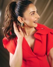 Glamorous Actress Rakul Preet Singh in a Red Ruffled Mini Dress Photos 03