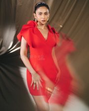 Glamorous Actress Rakul Preet Singh in a Red Ruffled Mini Dress Photos 04