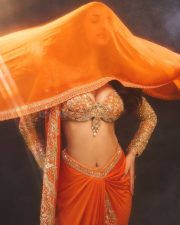 Glamorous Disha Patani in a Vibrant Orange Saree with a Plunging Neckline Blouse at MAMI Film Festival Photos 05