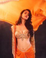 Glamorous Disha Patani in a Vibrant Orange Saree with a Plunging Neckline Blouse at MAMI Film Festival Photos 06