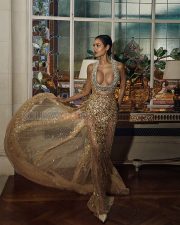 Glamorous Esha Gupta Cleavage in a Gold Crystal Embellished Halter Gown Photos 08