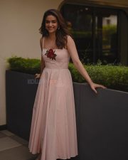 Glamorous Keerthy Suresh in a Light Pink Strappy Gown with a Red Rose Photos 01