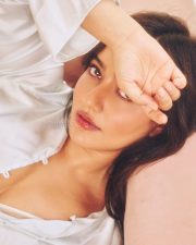 Glamorous Neha Sharma Cleavage in a Soft Satin Loungewear Outfit Photos 03