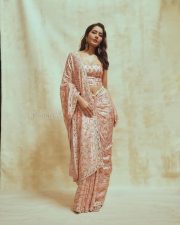 Glamorous Raashi Khanna in a Light Pink Floral Saree with a Bandeau Tube Strapless Blouse Photos 02