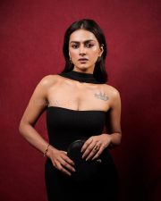 Glamorous Shraddha Srinath in a Stylish Strapless Long Black Dress Pictures 01