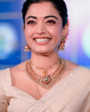 Glowing Actress Rashmika Mandanna in a Cream Silk Saree With Green Border Photos 01