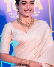 Glowing Actress Rashmika Mandanna in a Cream Silk Saree With Green Border Photos 04 Glowing Actress Rashmika Mandanna in a Cream Silk Saree With Green Border Photos 04