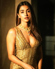 Golden Girl Pooja Hegde in a Zardozi Cocktail Dress Pictures 02