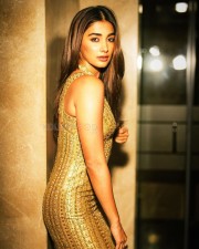 Golden Girl Pooja Hegde in a Zardozi Cocktail Dress Pictures 03