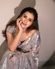 Golmaal Heroine Payal Rajput in a Shimmering Silver Grey Sequinned Saree with a Deep Neckline Blouse Photos 03