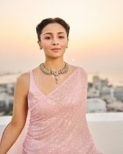 Gorgeous Alia Bhatt in a Pink Pastel Saree with a Deep Cut Satin Blouse Pictures 03