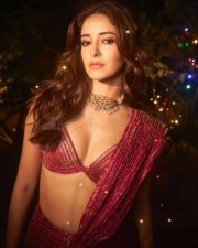 Gorgeous Ananya Panday in a Pink Sculpted Saree with a Strappy Cleavage Blouse Photos 01