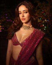Gorgeous Ananya Panday in a Pink Sculpted Saree with a Strappy Cleavage Blouse Photos 03 Gorgeous Ananya Panday in a Pink Sculpted Saree with a Strappy Cleavage Blouse Photos 03