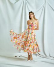 Gorgeous Janhvi Kapoor in a Floral Calf Length Flared Dress with Spaghetti Straps Photos 05
