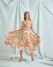 Gorgeous Janhvi Kapoor in a Floral Calf Length Flared Dress with Spaghetti Straps Photos 07