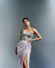 Gorgeous Janhvi Kapoor in a Strapless Thigh Slit Floral Printed Dress Pictures 04