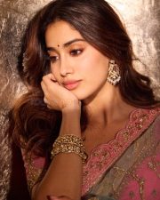 Gorgeous Janhvi Kapoor in an Embroidered Butterfly Netted Baby Pink Saree with a Green Pallu and Infinity Hemline Blouse Photos 06 Gorgeous Janhvi Kapoor in an Embroidered Butterfly Netted Baby Pink Saree with a Green Pallu and Infinity Hemline Blouse Photos 06