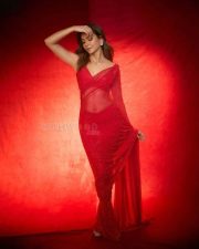 Gorgeous Kriti Kharbanda in a Red Saree with a Matching Sleeveless Blouse Pictures 02