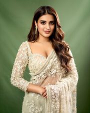 Gorgeous Nidhhi Agerwal in a White Floral Saree Pictures 03