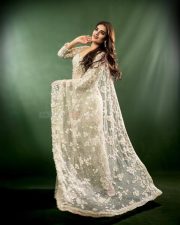 Gorgeous Nidhhi Agerwal in a White Floral Saree Pictures 05