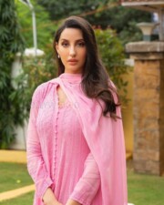 Gorgeous Nora Fatehi in a Pink Salwar Suit Photos 01