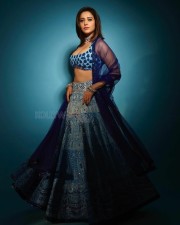 Gorgeous Nushrratt Bharuccha in a Low Neck Blue Lehenga with a Sleeveless Blouse Photos 01
