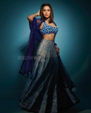 Gorgeous Nushrratt Bharuccha in a Low Neck Blue Lehenga with a Sleeveless Blouse Photos 02