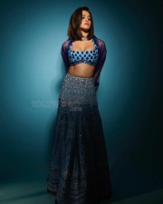 Gorgeous Nushrratt Bharuccha in a Low Neck Blue Lehenga with a Sleeveless Blouse Photos 03
