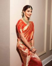 Gorgeous Pooja Hegde in an Orange Kanchipuram Silk Saree Photos 04 Gorgeous Pooja Hegde in an Orange Kanchipuram Silk Saree Photos 04