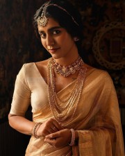 Gorgeous Priya Prakash Varrier in Golden Saree Pictures 01