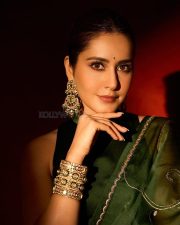 Gorgeous Raashi Khanna in a Green Saree for Behindwoods Gold Awards Photos 03