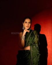 Gorgeous Raashi Khanna in a Green Saree for Behindwoods Gold Awards Photos 05