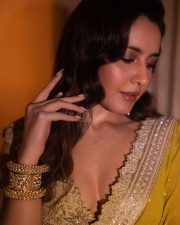 Gorgeous Raashi Khanna in a Mustard Yellow Saree with an Embellished Border and a Golden Embroidered Blouse Pictures 07