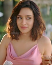 Gorgeous Shraddha Kapoor in a Pink Cowl Neck Thin Strap Mini Dress Pictures 02