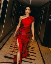 Gorgeous Shraddha Srinath in a Red One Shoulder Draped Dress with a High Slit Pictures 02