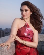 Gorgeous Tamannaah Bhatia in a Cavalli Red Halter Neck Rose Printed Dress Photos 04
