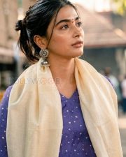 Graceful Actress Pooja Hegde in a Purple Dotted Kurta with Cream Dupatta Photos 02 Graceful Actress Pooja Hegde in a Purple Dotted Kurta with Cream Dupatta Photos 02