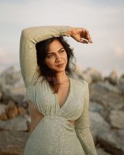 Graceful Beauty Madonna Sebastian in a Metallic V Neck Dress with Long Sleeves Pictures 03