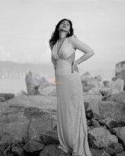 Graceful Beauty Madonna Sebastian in a Metallic V Neck Dress with Long Sleeves Pictures 06
