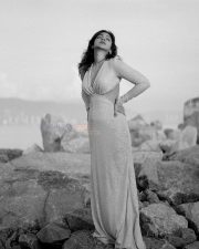 Graceful Beauty Madonna Sebastian in a Metallic V Neck Dress with Long Sleeves Pictures 06