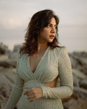 Graceful Beauty Madonna Sebastian in a Metallic V Neck Dress with Long Sleeves Pictures 07