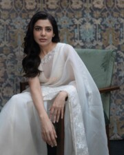 Graceful Diva Samantha in an Ivory Transparent Saree Pictures 02