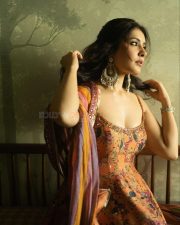 Graceful Raashi Khanna in a Floral Sleeveless Anarkali Dress with a Deep Neck Photos 01