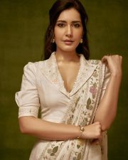 Graceful Raashi Khanna in an Ivory Linen Saree with Floral Embroidery with Puff Sleeve Blouse Photos 01