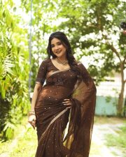 Graceful Sakshi Agarwal in a Brown Cotton Saree with Matching Blouse Photo 02