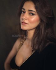 Heroine Ananya Panday in a Black Velvet Saree with a Matching Blouse Photos 02
