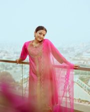 Heroine Rashmika Mandanna in a Fuschia Silk Qala Kurta Photos 01